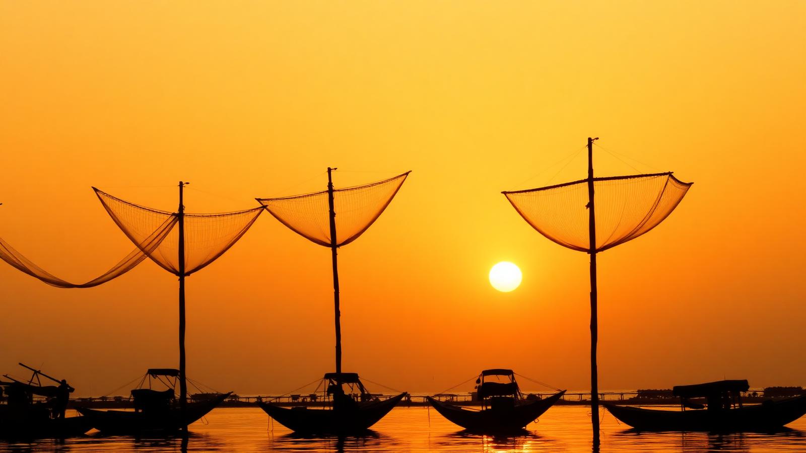 Chinese fishing nets at sunset